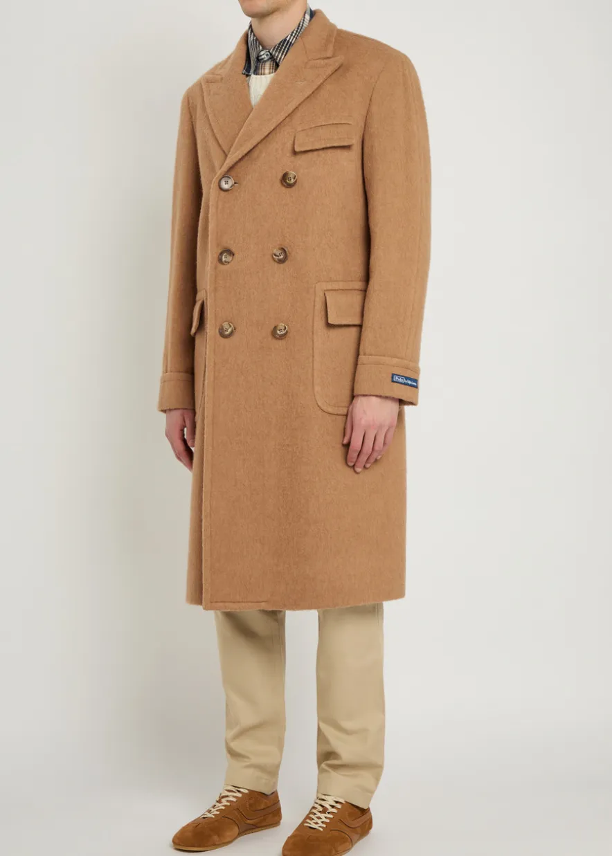 Double-breasted camel hair coat