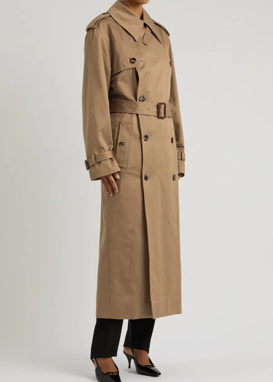 Double-breasted cotton twill trench coat