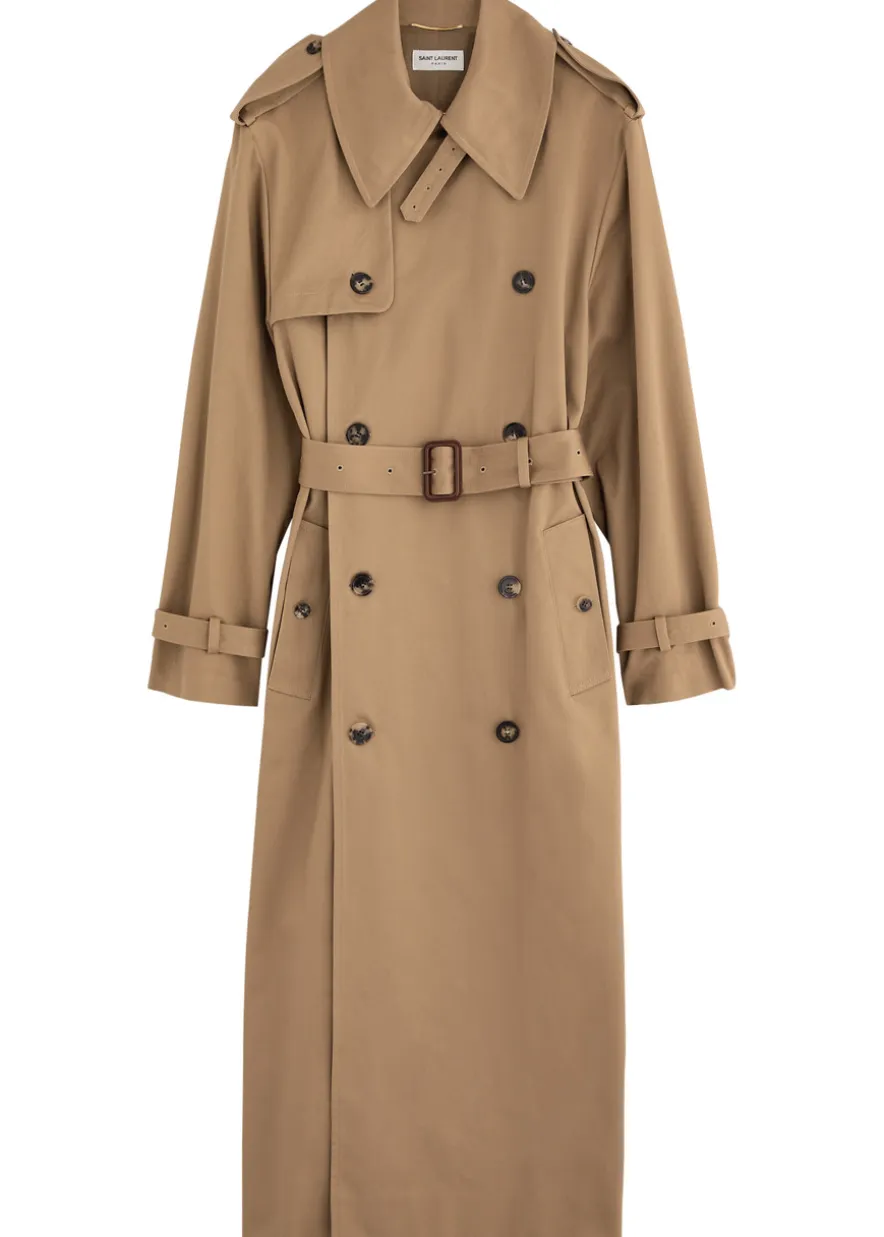 Double-breasted cotton twill trench coat