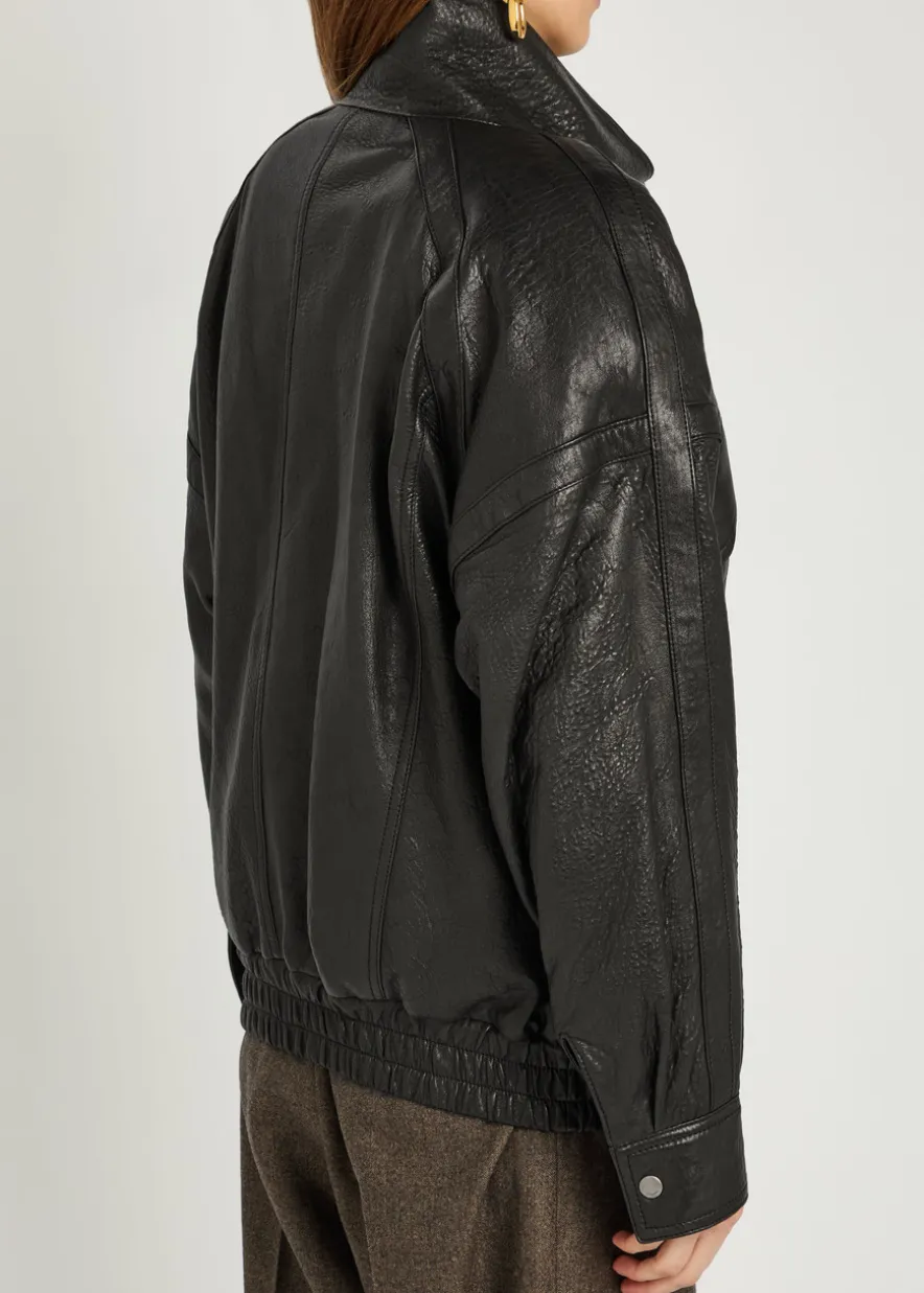 Double-breasted grained leather jacket