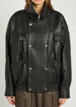 Double-breasted grained leather jacket