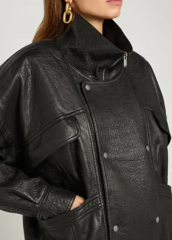 Double-breasted grained leather jacket