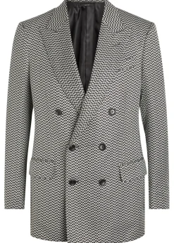 Double-breasted herringbone silk blazer