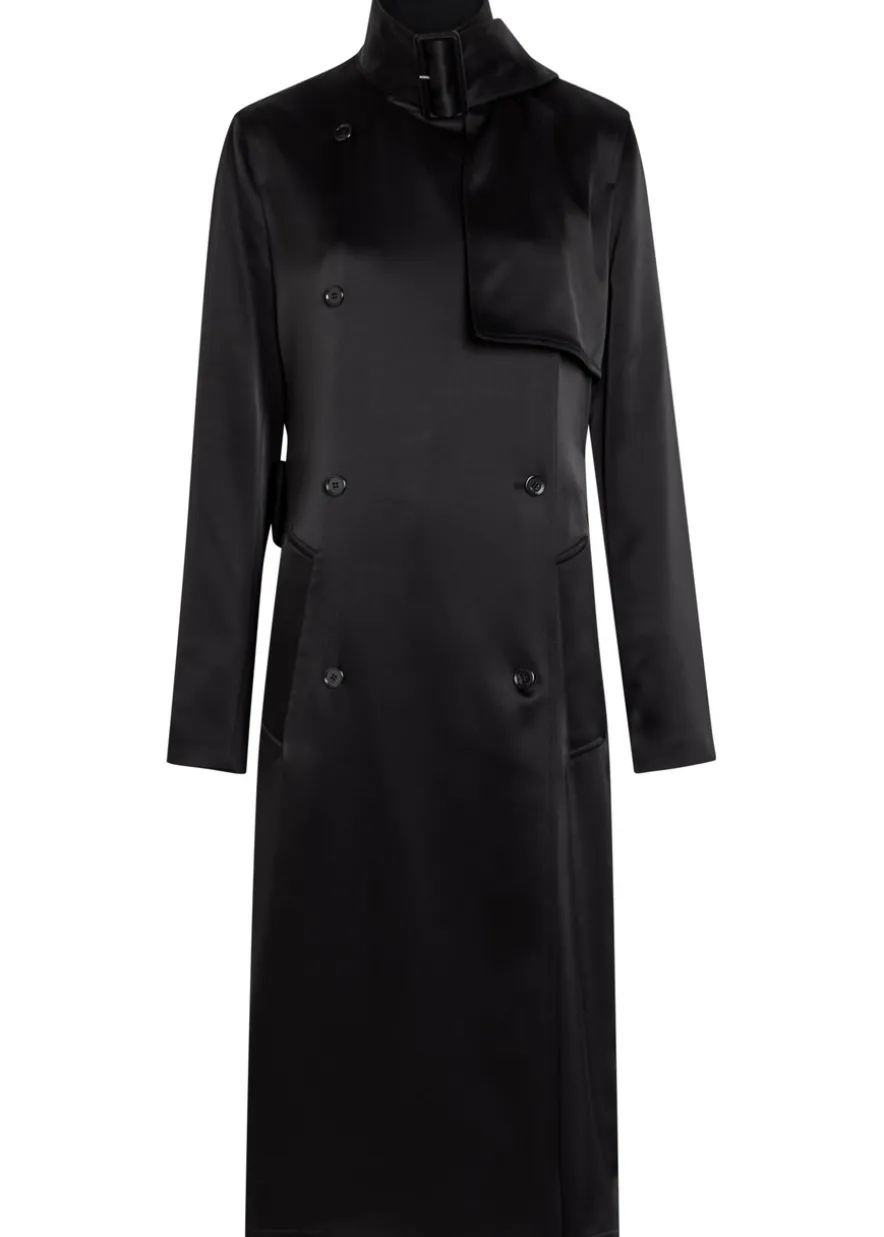 Double-breasted satin trench coat