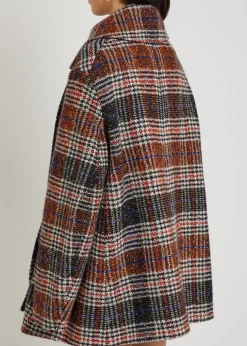 Double-breasted tartan wool-blend peacoat