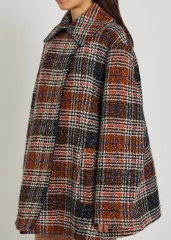 Double-breasted tartan wool-blend peacoat