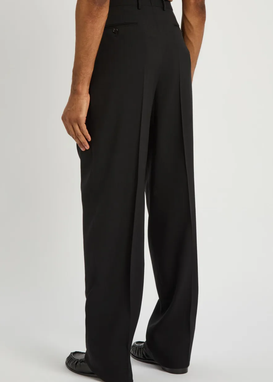Double pleat wool-blend trousers