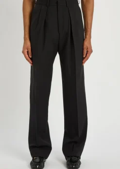 Double pleat wool-blend trousers