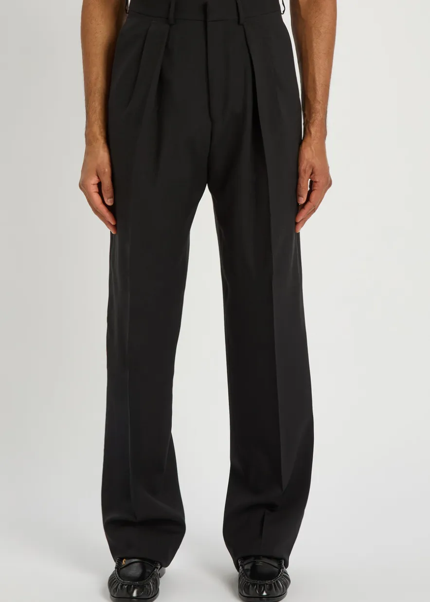 Double pleat wool-blend trousers