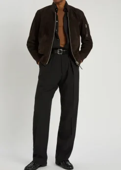 Double pleat wool-blend trousers