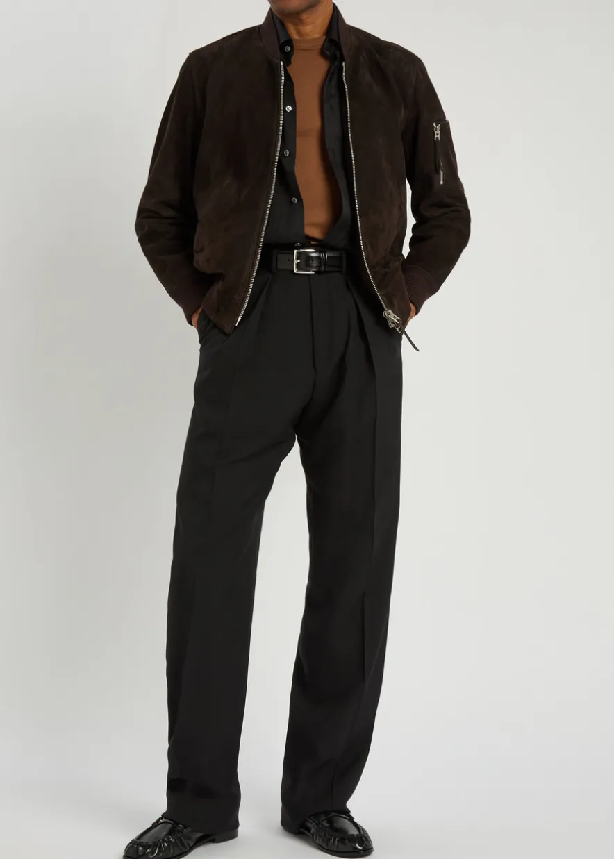 Double pleat wool-blend trousers
