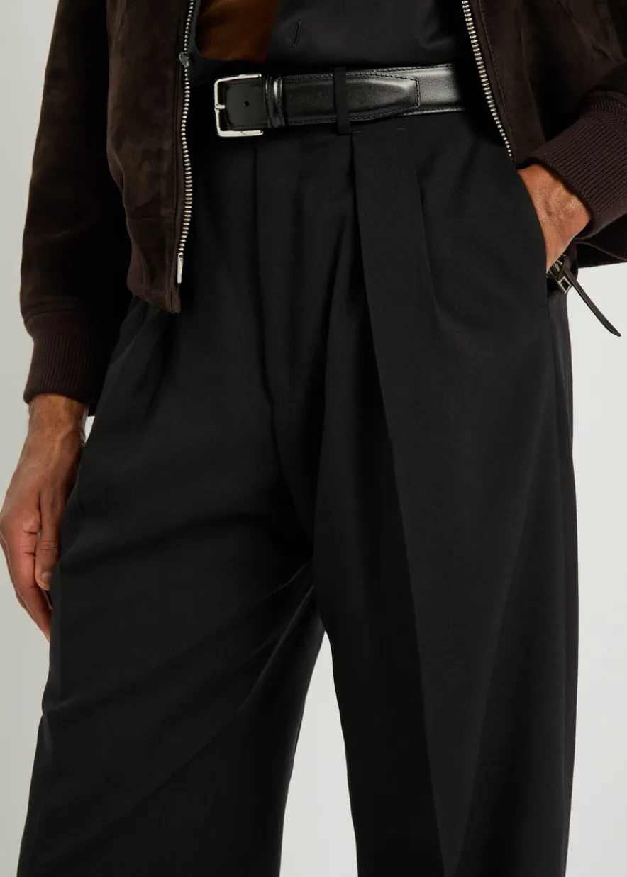 Double pleat wool-blend trousers