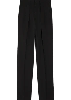 Double pleat wool-blend trousers