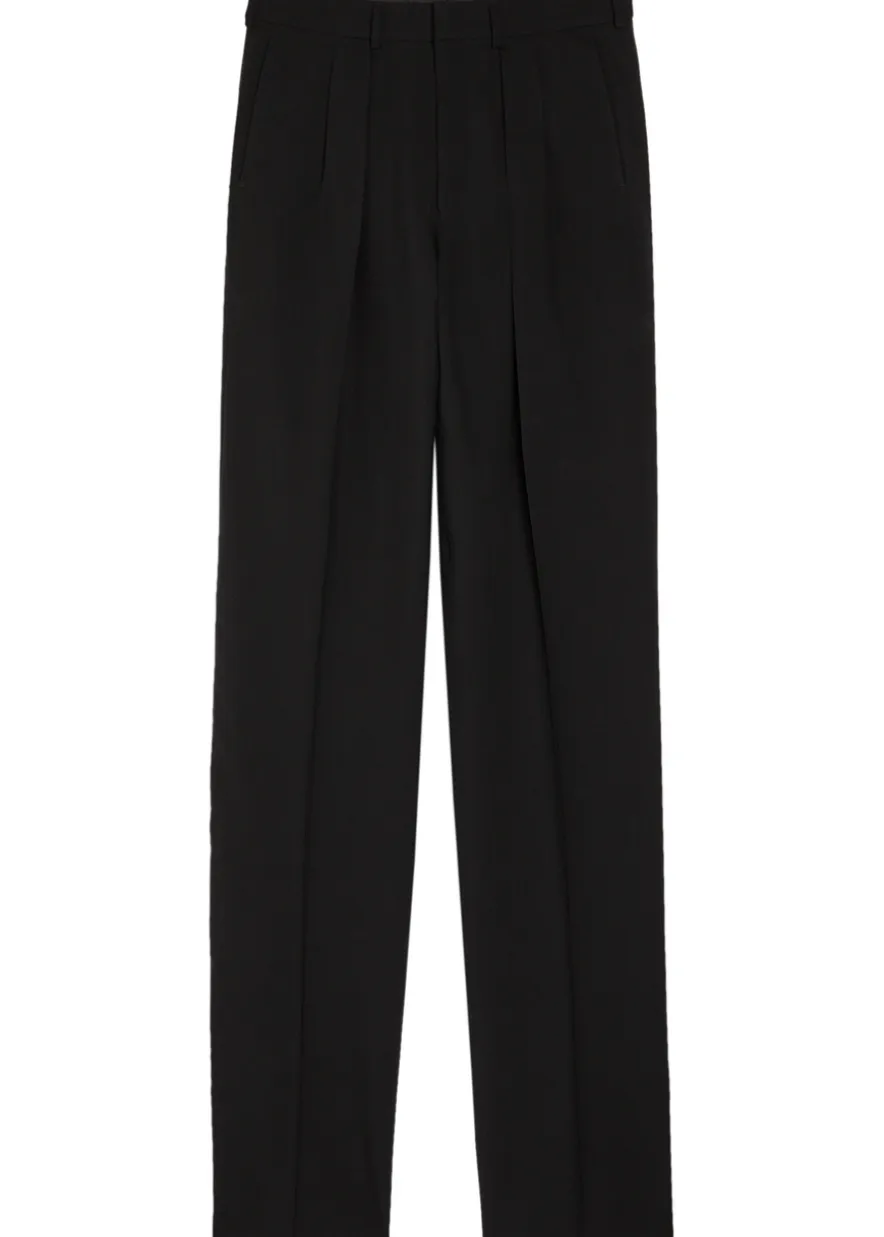 Double pleat wool-blend trousers