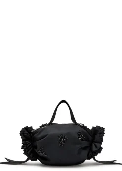 Double Ribbon Rosette mini nylon top handle bag
