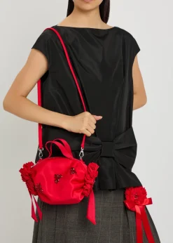 Double Ribbon Rosette mini nylon top handle bag