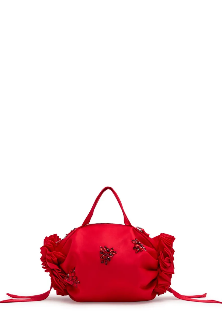 Double Ribbon Rosette mini nylon top handle bag