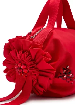 Double Ribbon Rosette mini nylon top handle bag