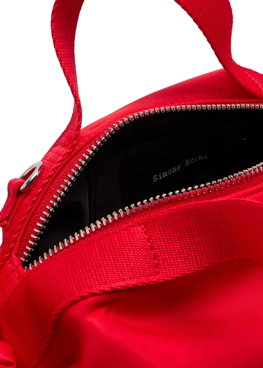 Double Ribbon Rosette mini nylon top handle bag