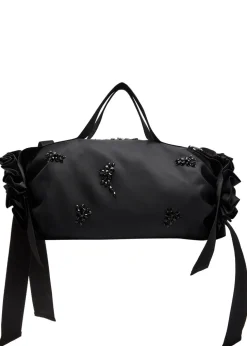 Double Ribbon Rosette nylon top handle bag