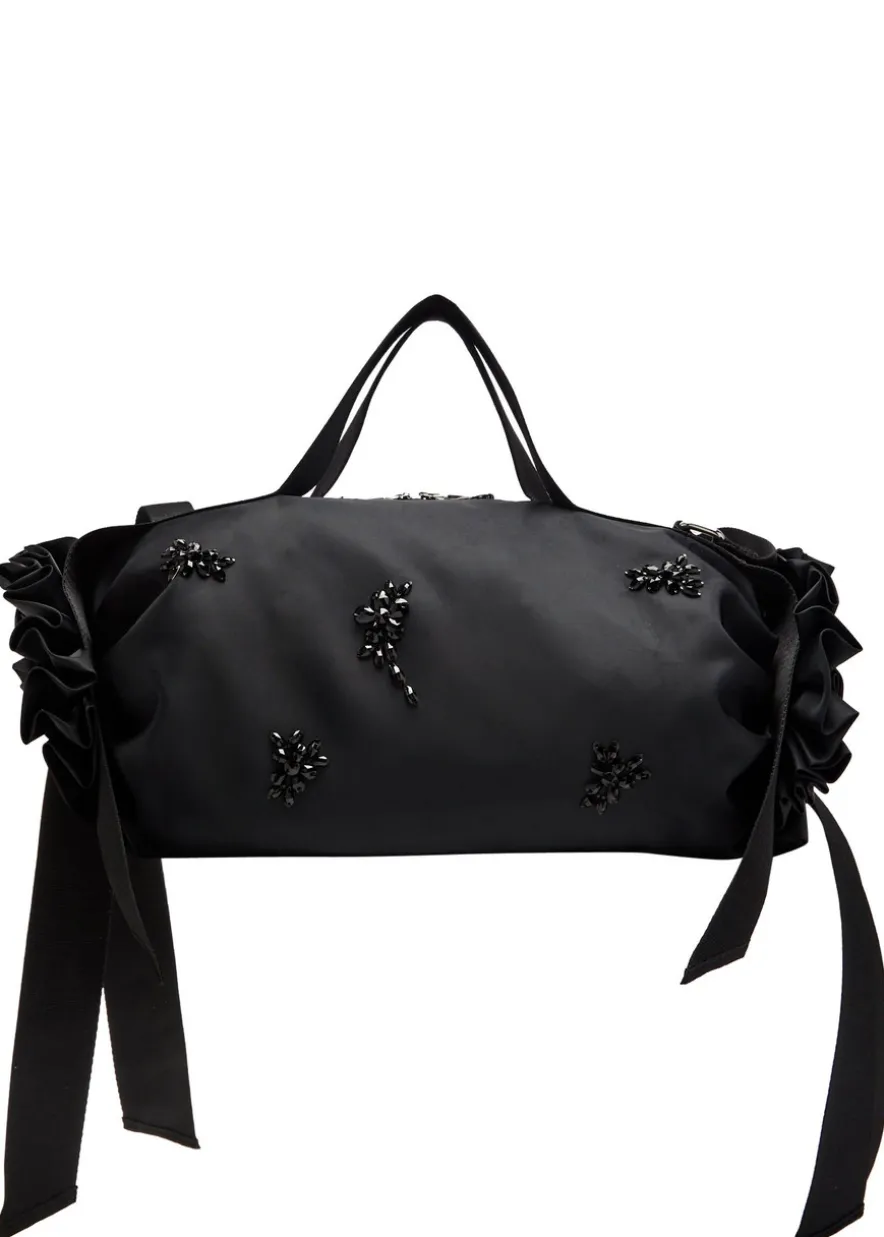 Double Ribbon Rosette nylon top handle bag