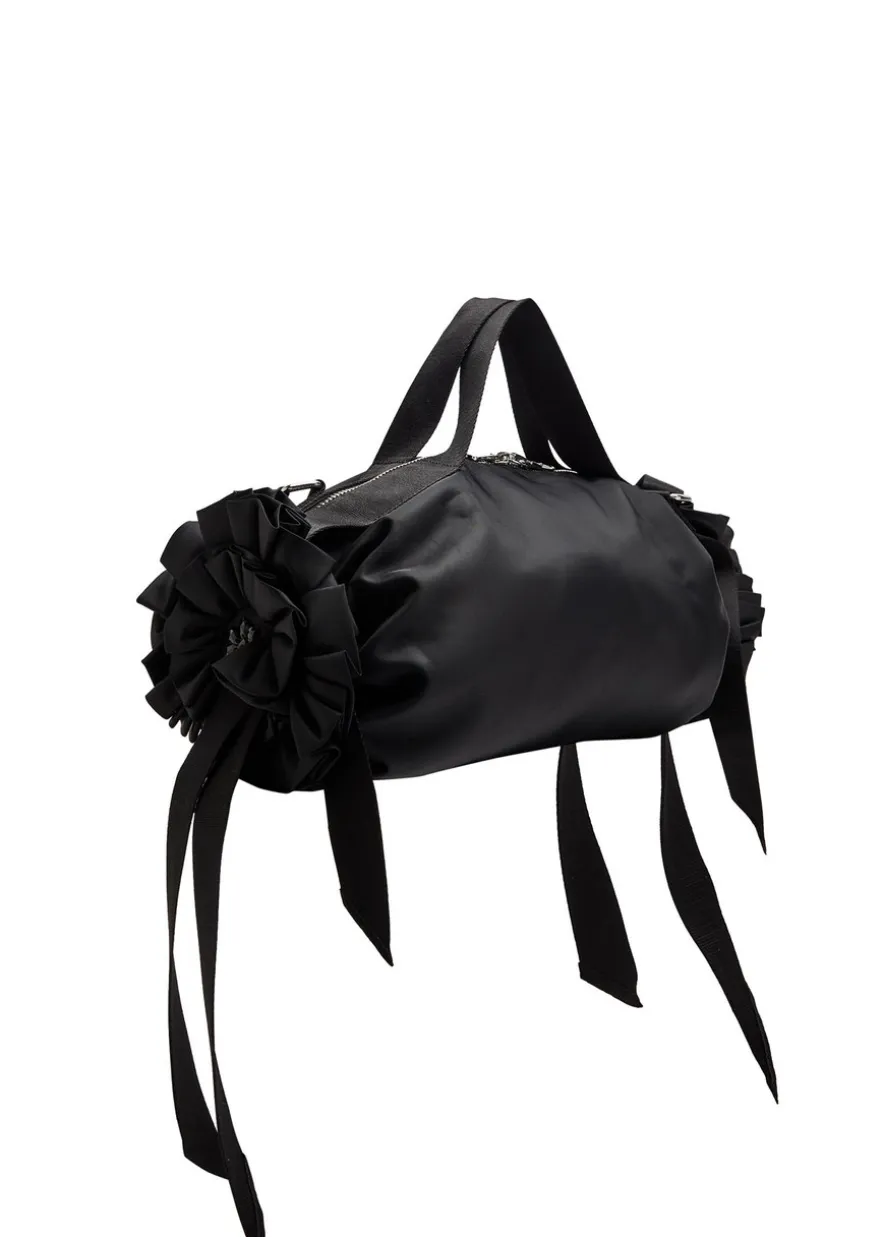 Double Ribbon Rosette nylon top handle bag