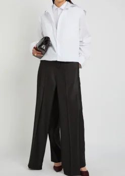 Double-shirt cotton-blend poplin midi dress