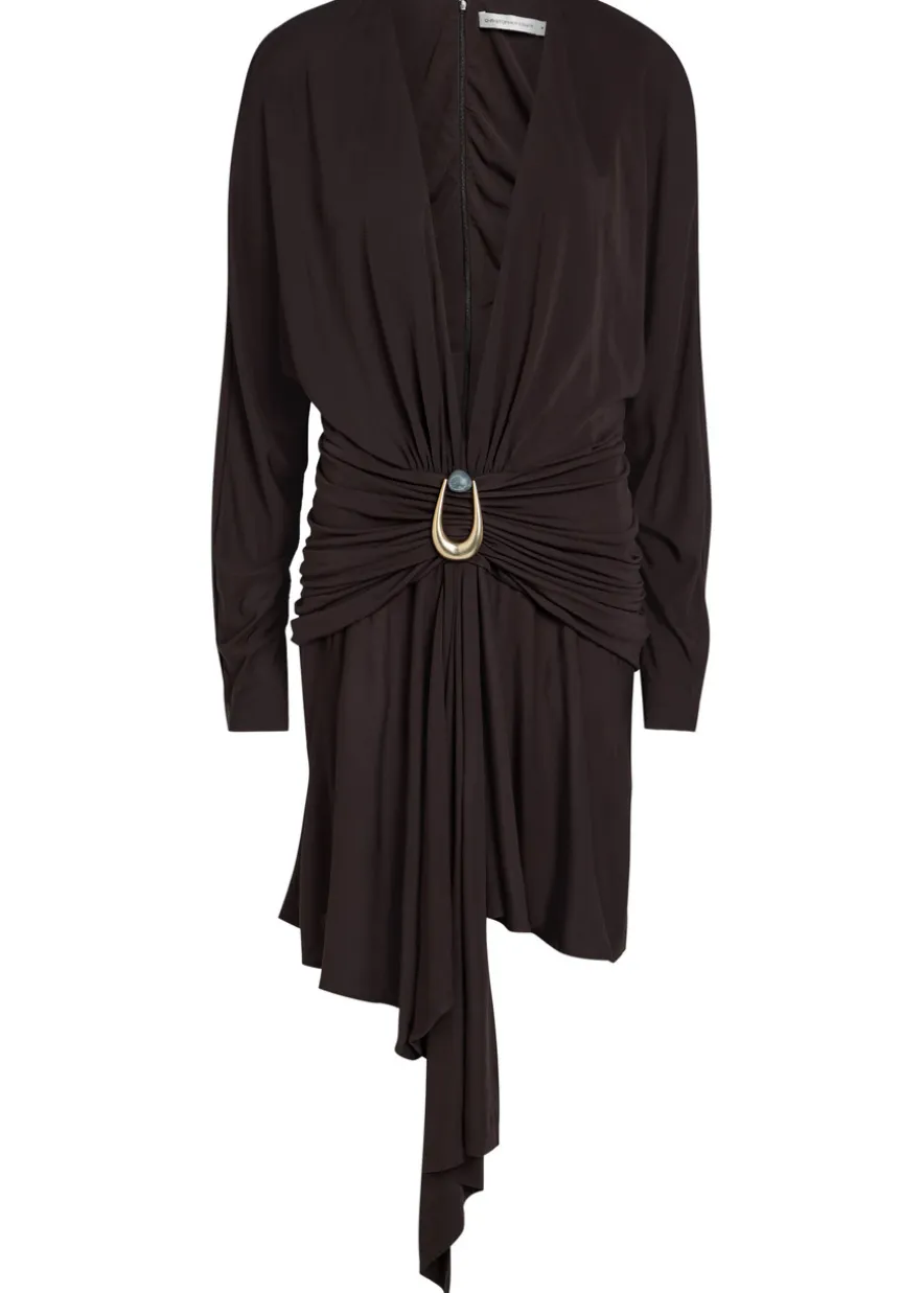 Draped asymmetric jersey midi dress