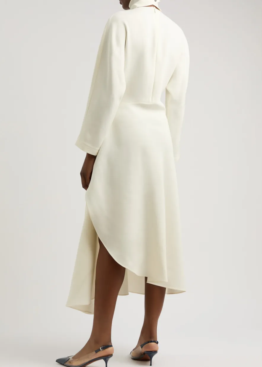 Draped asymmetric silk-blend midi dress