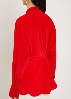 Draped asymmetric silk blouse