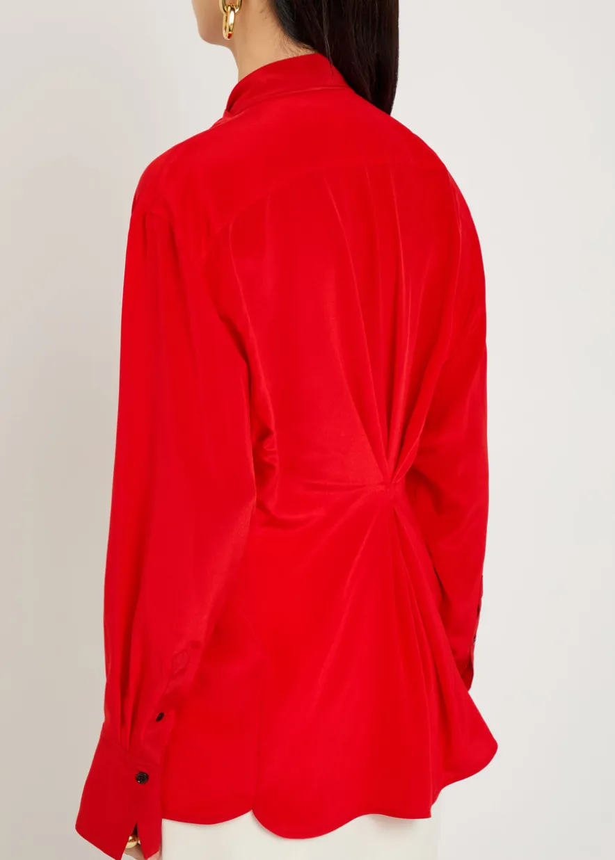 Draped asymmetric silk blouse