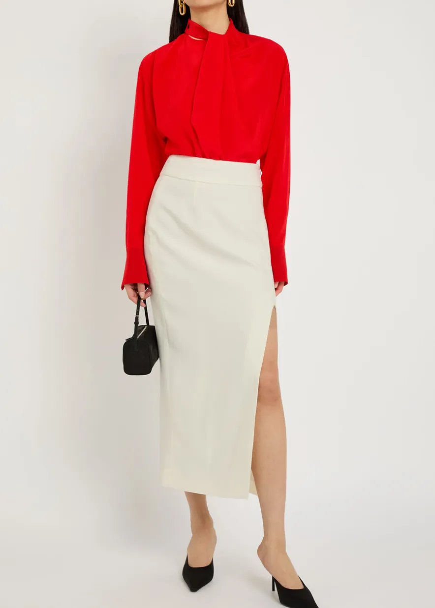 Draped asymmetric silk blouse