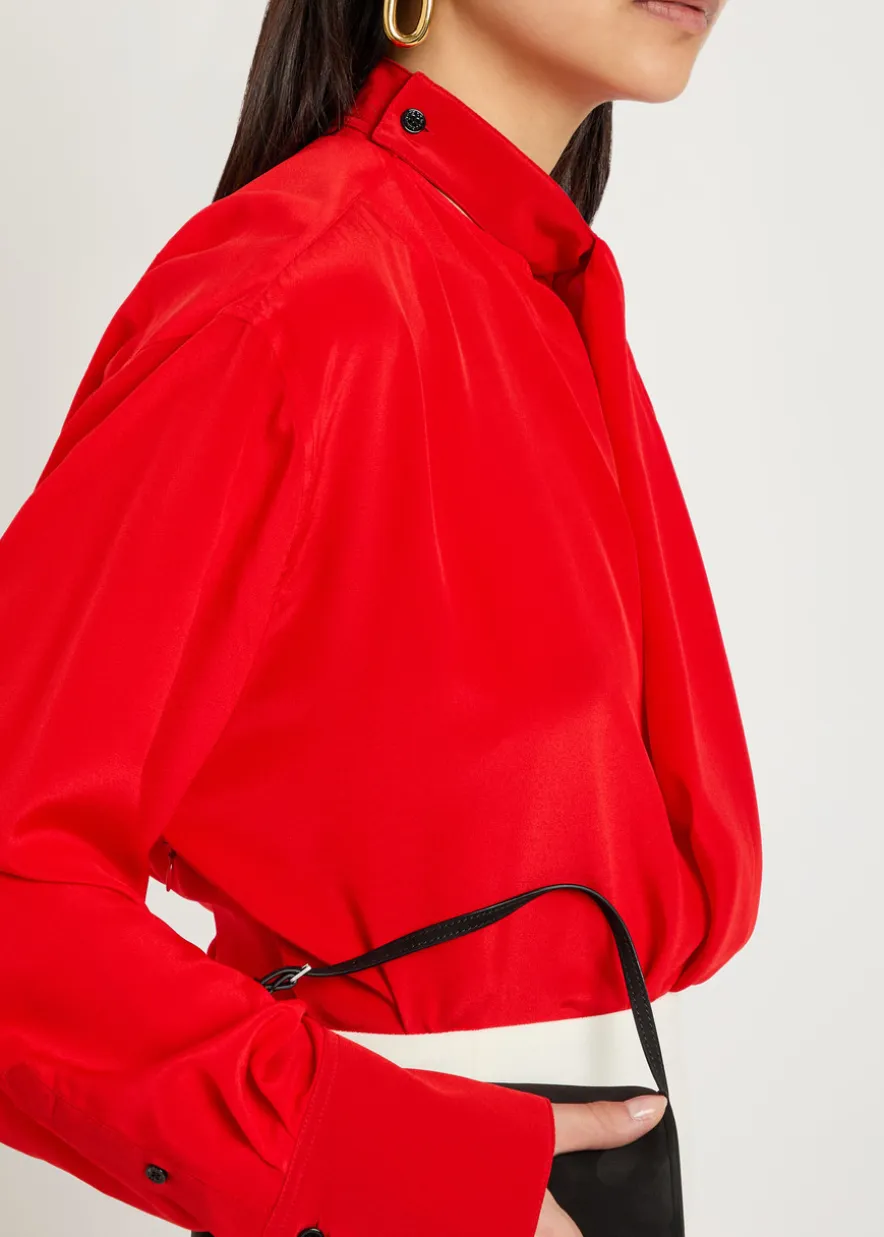 Draped asymmetric silk blouse