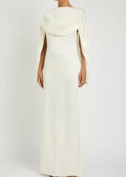 Draped cape-effect satin-crepe gown