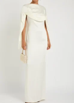 Draped cape-effect satin-crepe gown
