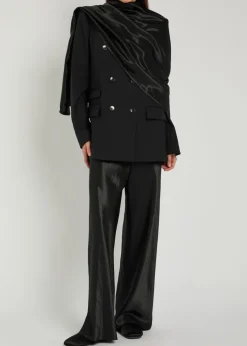Draped double-breasted wool blazer