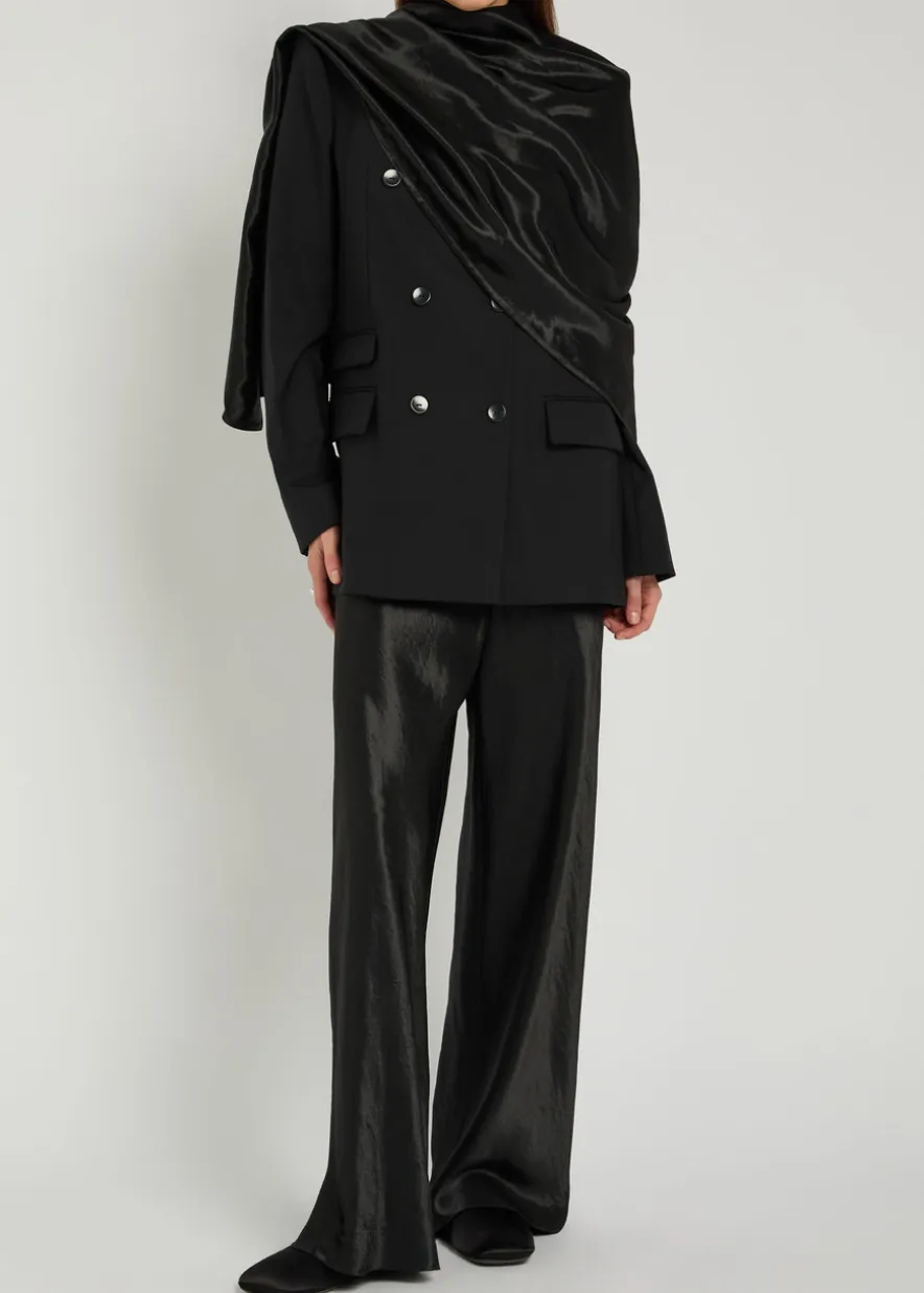 Draped double-breasted wool blazer