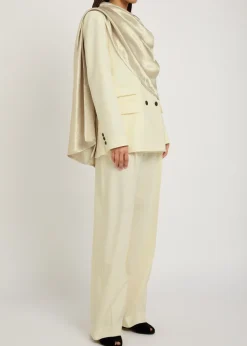 Draped double-breasted wool blazer