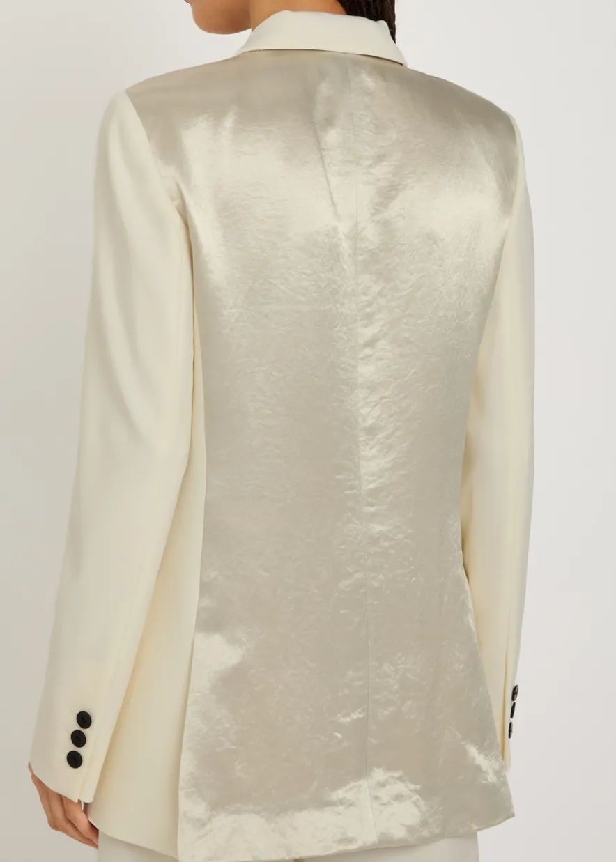 Draped double-breasted wool blazer
