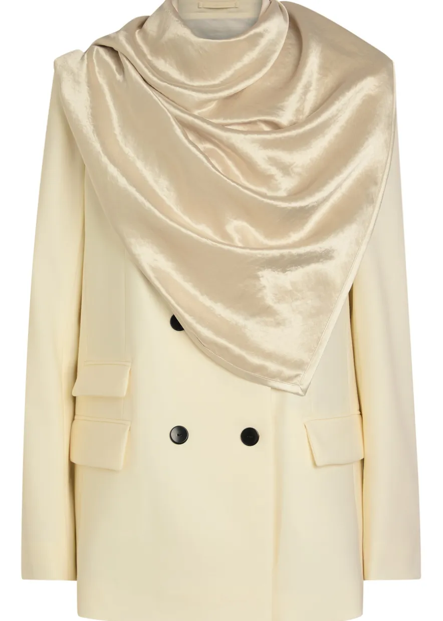 Draped double-breasted wool blazer