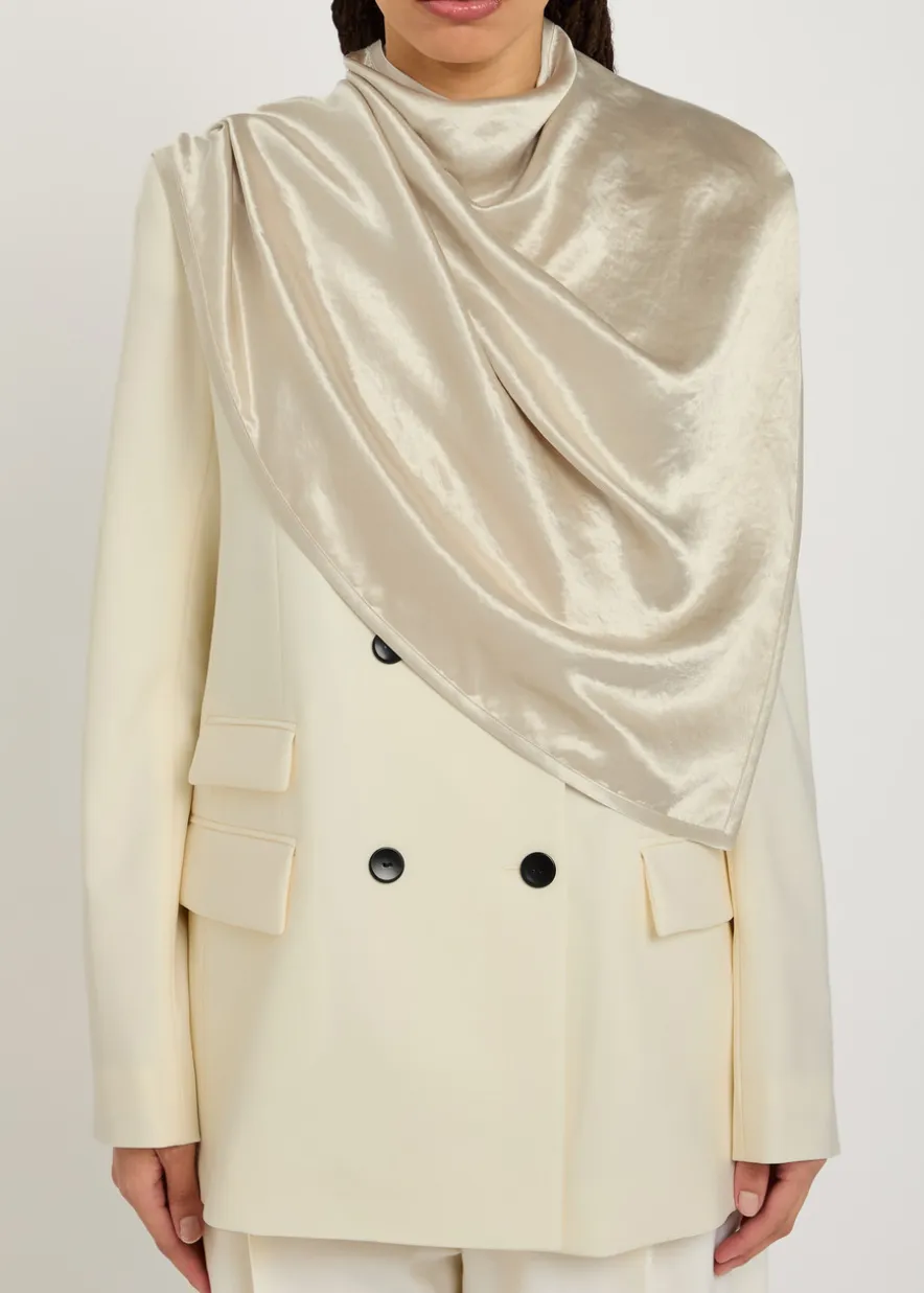 Draped double-breasted wool blazer