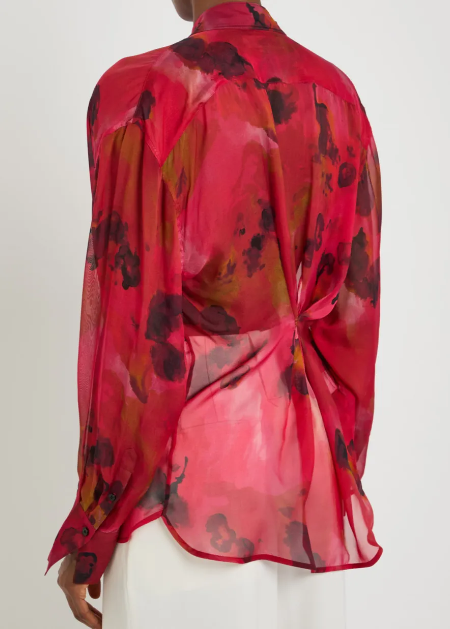 Draped floral silk-chiffon blouse
