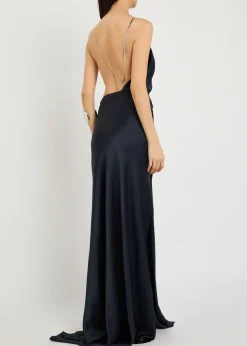 Draped halterneck satin-crepe gown