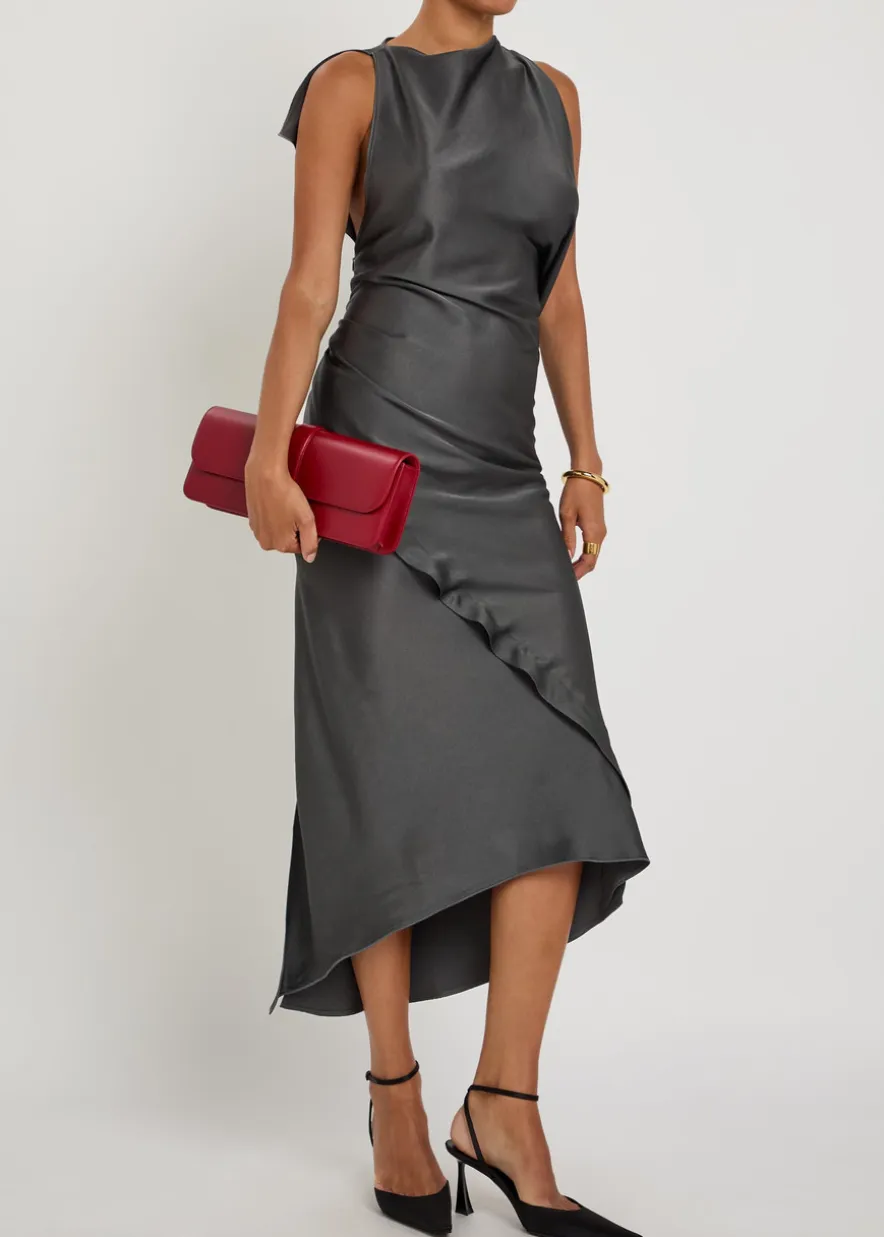 Draped satin-crepe midi dress