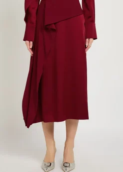 Draped satin midi skirt