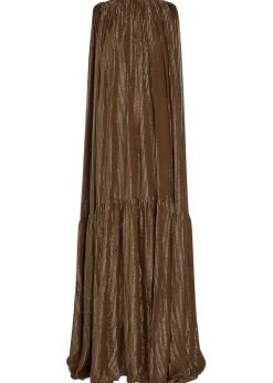 Draped striped silk-blend chiffon gown