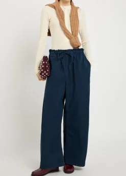 Drawstring barrel-leg cotton-poplin trousers