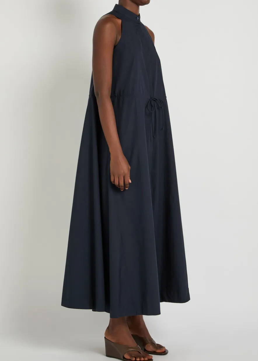 Drawstring cotton-poplin midi dress