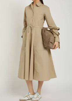 Drawstring poplin midi shirt dress