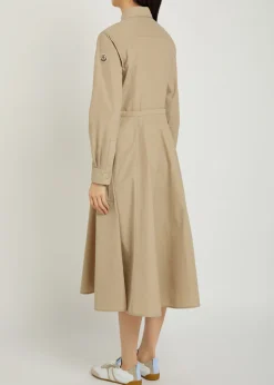 Drawstring poplin midi shirt dress